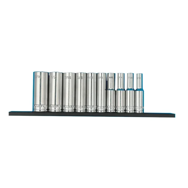 VIM Tools 10 Pc. 1/4” Dr. Deep SAE Socket Set with Black Magrail (S400D)