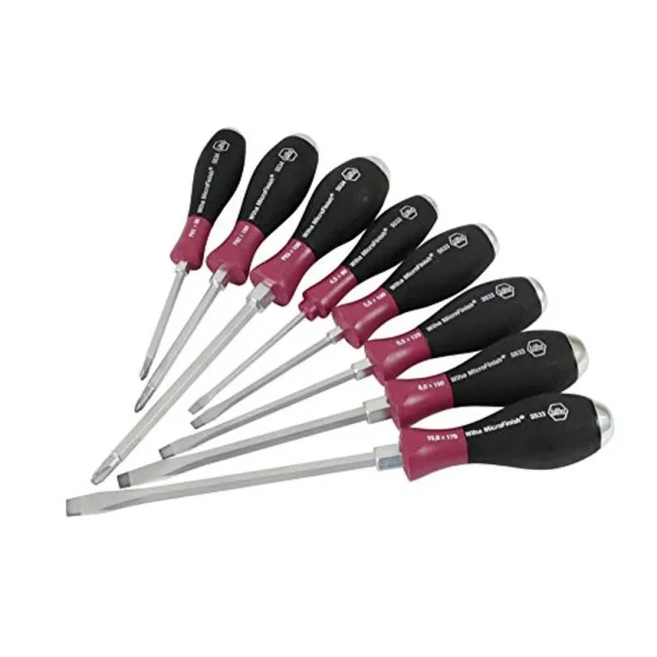 Wiha Screwdriver Set, Slotted and Phillips, Heavy Duty MicroFinish Handle (53398)