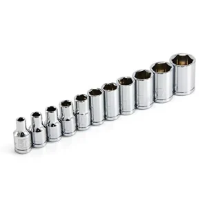 Powerbuilt 640497 1/4″ Dr. SAE 6Pt Socket Set, 11 Piece, Silver