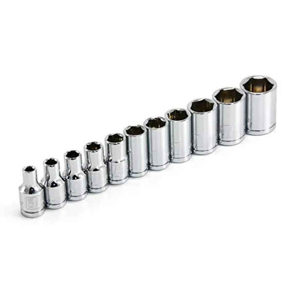 Powerbuilt 640497 1/4″ Dr. SAE 6Pt Socket Set, 11 Piece, Silver