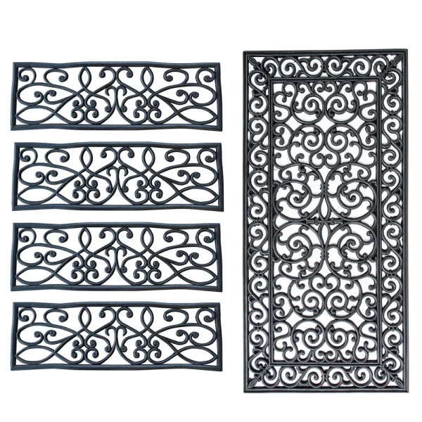 AmeriHome RMATEKIT Decorative Scrollwork Entryway Rubber Mat Set – 5 Piece