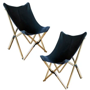 AmeriHome Black Canvas and Bamboo Butterfly Chair Set (2-Piece) BFCBCBLK2PK
