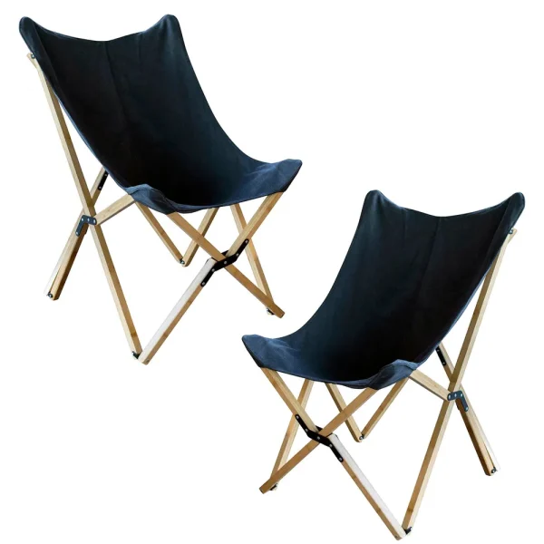 AmeriHome Black Canvas and Bamboo Butterfly Chair Set (2-Piece) BFCBCBLK2PK