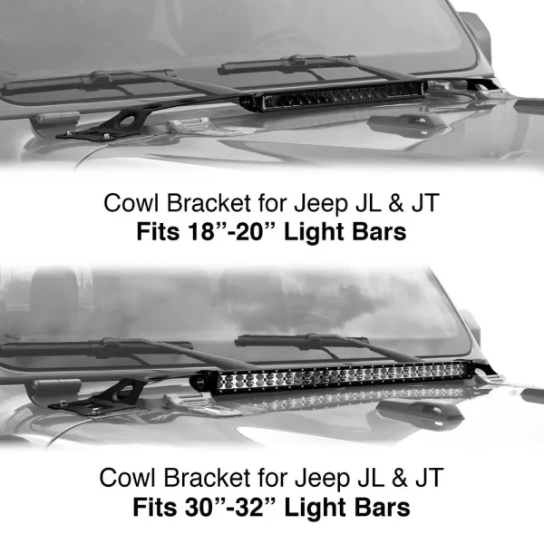 XKGLOW Cowl Light Bar Bracket for Jeep Gladiator JT & Wrangler JL (XK-BRC-COWL-JL1, XK-BRC-COWL-JL2)