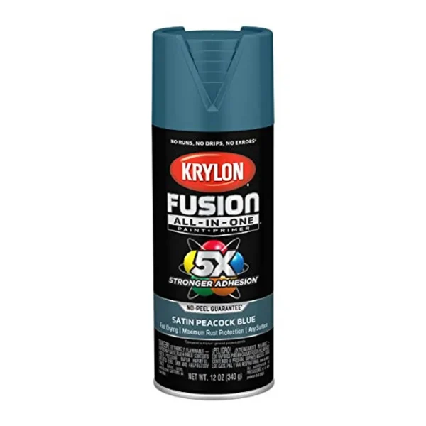 Krylon Fusion K02792007 All-In-1 Spray Paint for In/Outdoor, Satin Peacock Blue