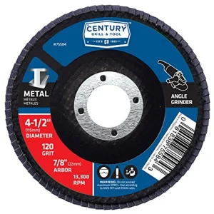 Century Drill Angle Grinder Flap Disc, 120 Grit, 7/8″ Arbor (75584)