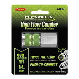 Flexzilla Pro High Flow Coupler 3/8 FNPT 1/4 Body ZillaGreen Nickel (A53616FZ) - view 2
