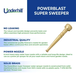 Underhill 6-Inch Garden Water Hose Nozzle, Sprayer, Jet, 7 Gpm 80 PSI (SN6-75) - view 4