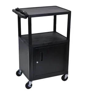 Luxor Workspaces 42″H Av Cart, 3 Shelves Cabinet Electric, Black (LP42CE-B)