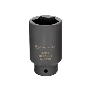 Powerbuilt 648470 1/2-Inch Driver by 32mm Axle Nut Socket, Black