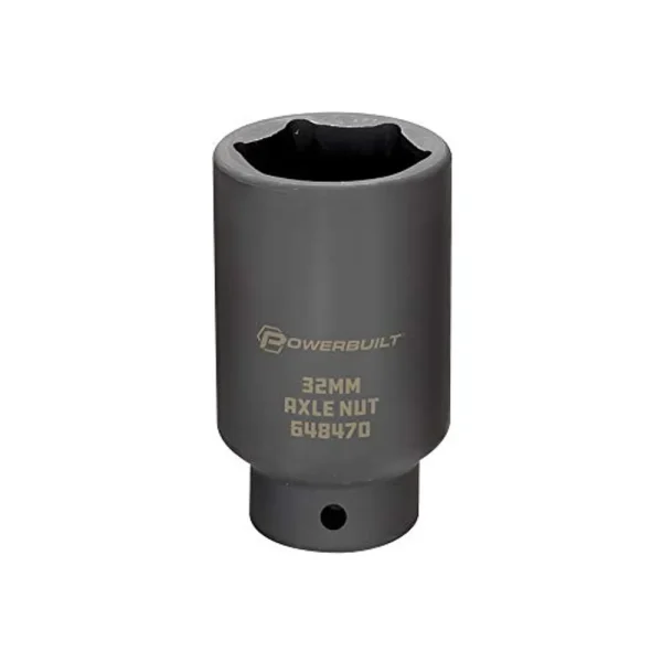 Powerbuilt 648470 1/2-Inch Driver by 32mm Axle Nut Socket, Black