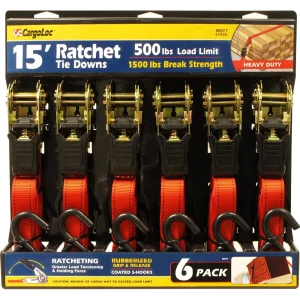 CargoLoc 89977 6 Pc. 15′ x 1,500 lbs – S-hooks Ratchet Tie Downs