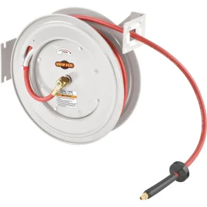 Shop Fox 3/8 x 50 Inch Retractable Hose Reel with Heavy-Duty Steel Construction (D4646)