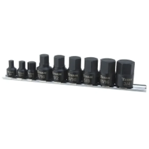 Titan Tools 16140 9 Piece 1/4″ Drive Stubby SAE Hex Bit Socket Set