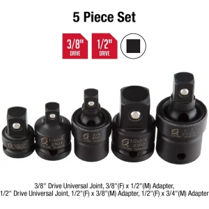 Sunex 3/8″ & 1/2″ Dr. 5 Pc. Adapter and Universal Joint Impact Set (3305) - view 2