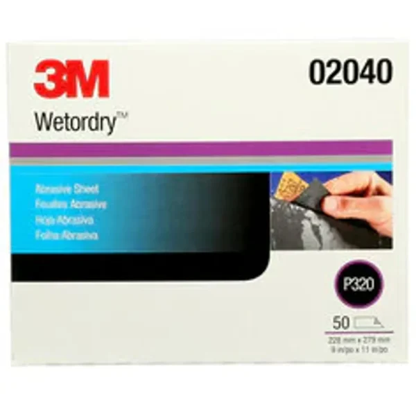 3M 9″ x 11″ P320+Grit Wetordry Abrasive Sheet (02040)