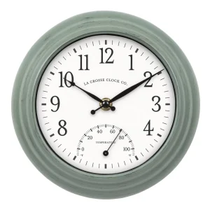 La Crosse Technology Outdoor Wall Clock w/ Thermometer – 8″ (433-3020)