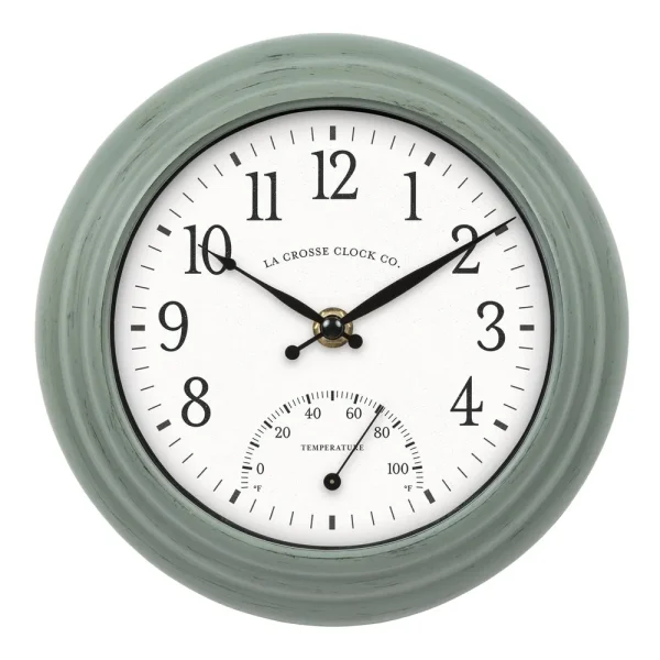 La Crosse Technology Outdoor Wall Clock w/ Thermometer – 8″ (433-3020)