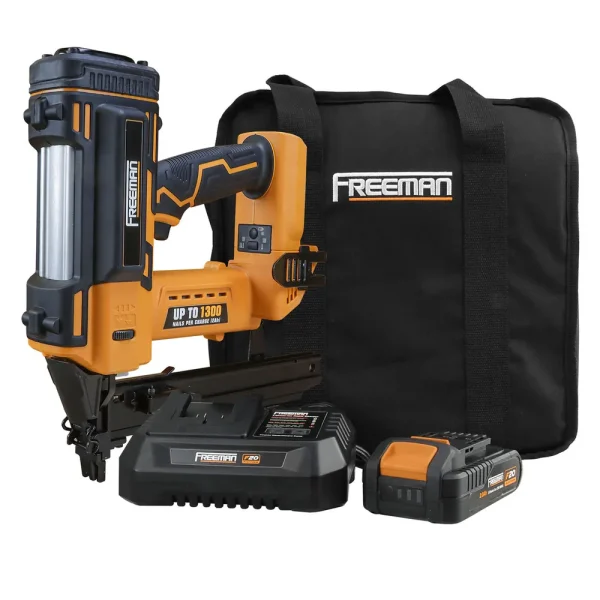 Freeman PE20VFS16 20 Volt Cordless 16-Gauge 1″ Fencing Stapler Kit with Lithium Ion Battery, Charger, and Bag – 1300 ...