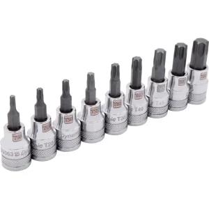 Dynamic Tools 3/8″ Drive 9 Piece Standard Length, Torx® Socket Set, T15 – T55 (D010018)