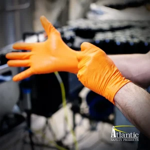 Lightning Gloves Atlantic Safety Products Outrageous Orange Nitrile Gloves (OO-M) - view 2