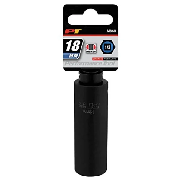 Performance Tool M868 1/2 Drive 6pt Impact Socket, 18mm
