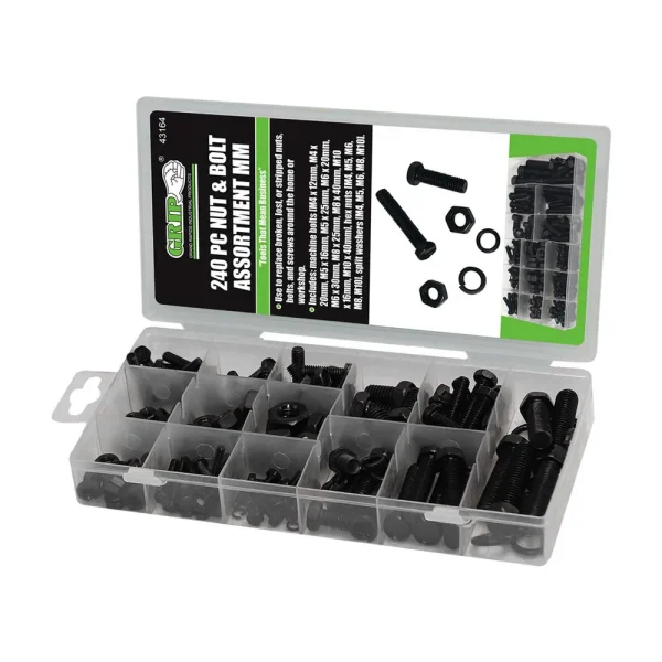 GRIP 43164 240 pc Nut & Bolt Assortment MM – Machine Bolts, Hex Nuts