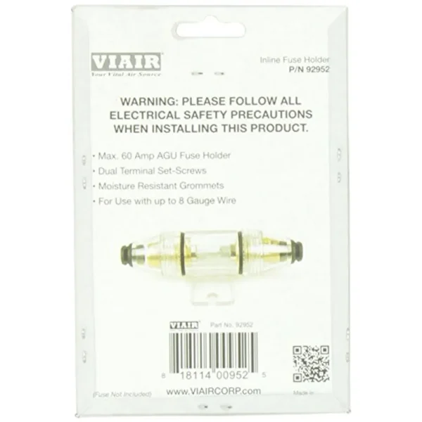 VIAIR Fuse Holder with Mounting Tabs for 20-60 Amp Glass Tube Fuses (92952)