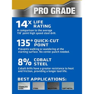 Century Drill Cobalt High Speed Steel Drill Bit 1/4-Inch for Hard Metals (26216) - view 2