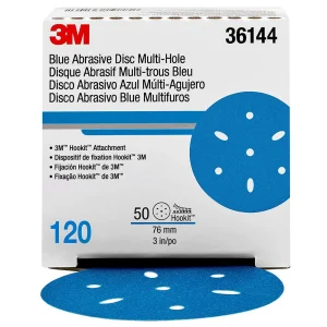 3M 3″ 120+Grit Multi-hole Hookit Blue Abrasive Disc (36144)