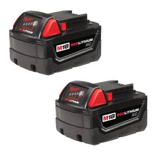 Milwaukee 2-Pack of M18 REDLITHIUM XC3.0 Battery, 3.0-Amp hour – 54 Watt/hr Battery
