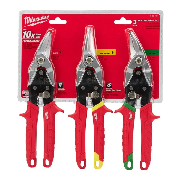 Milwaukee 3-Piece Aviation Snips (Left, Right, Straight) Set