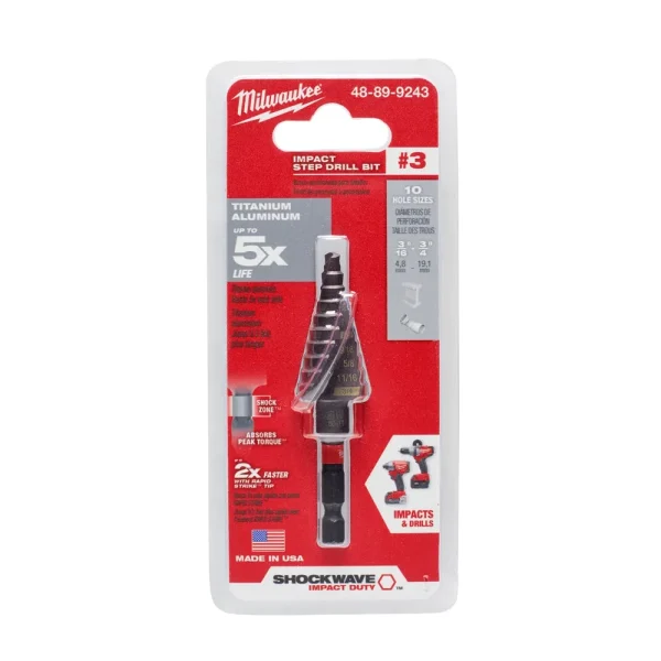 Milwaukee #3 3/16 – 3/4 in. Impact Step Drill Bit, Shockwave