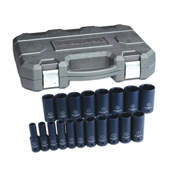 19 Pc.1/2″ Dr 6 Point SAE Deep Impact Socket Set