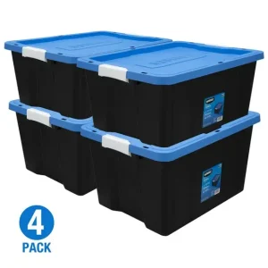 17 Gal Heavy Duty Black Latching Plastic Storage Box- Set of 4