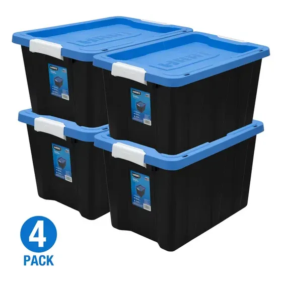 12 Gal Heavy Duty Black Latching Plastic Storage Box- Set of 4