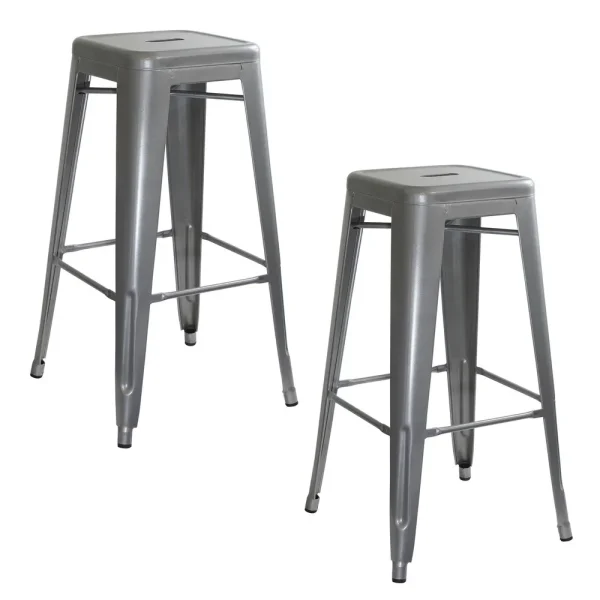 AmeriHome Loft Silver Metal Bar Stool Set of 2 (BS0302PK)