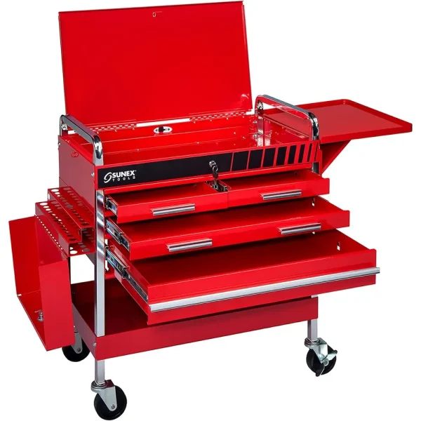 Sunex Tools Deluxe Red Service Cart with Locking Top & 4 Drawers (8013A)
