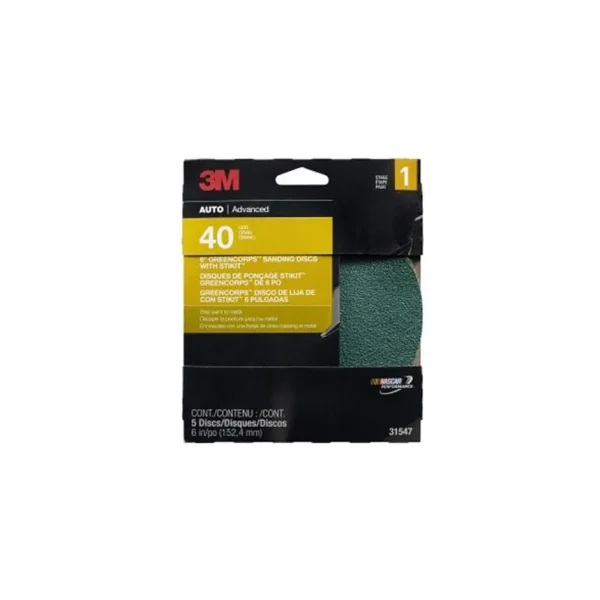 3M 6″ Green Corps Stikit Disc 40E, 5/box – 31458