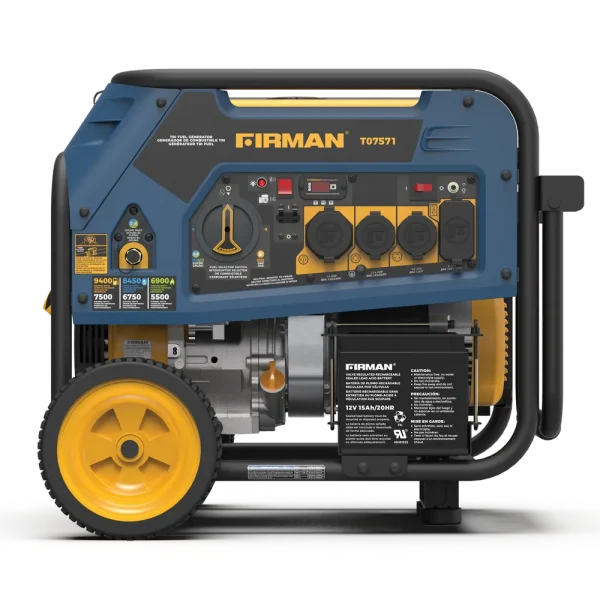 Firman Tri Fuel Portable Generator 9400/7500W Electric Start Gas, Wheel Kit 50 ST CAN (T07571)