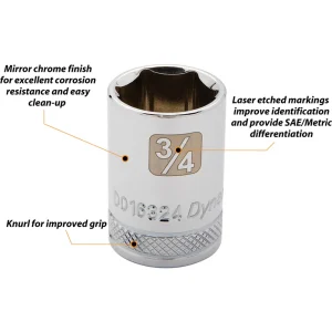 Dynamic Tools 1/2″ Drive 6 Point SAE, 13/16″ Standard Length, Chrome Finish Socket (D016326) - view 2