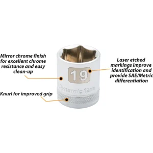 Dynamic Tools 3/8″ Drive 6 Point Metric, 20mm Standard Length, Chrome Finish Socket (D008020) - view 2
