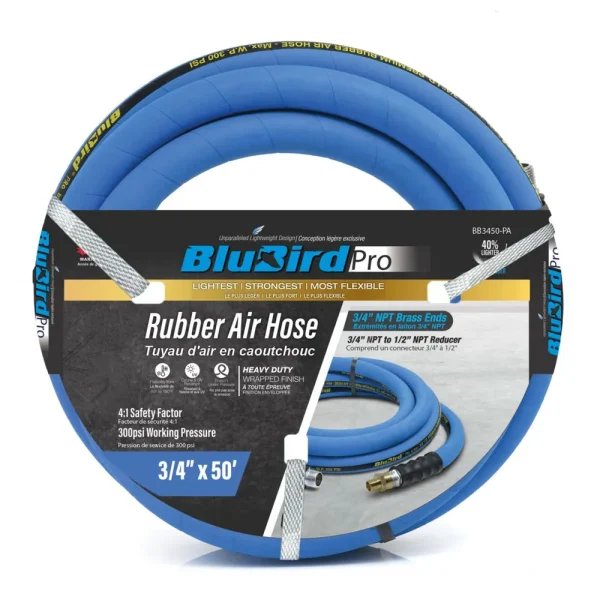 BluBird 3/4″ x 50′ Rubber Air Hose (BBPRO3450)