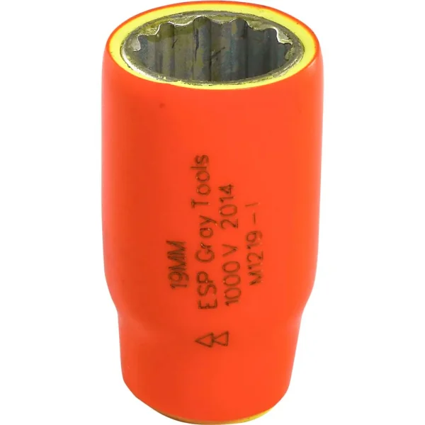 Gray Tools 19mm X 1/2″ Drive, 12 Point Standard Length Socket, 1000V Insulated (M1219-I)
