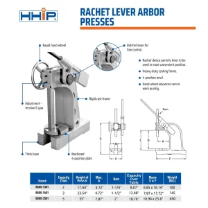 HHIP 5 TON RATCHET TYPE ARBOR PRESS (8600-3501) - view 3