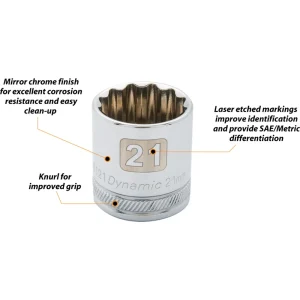 Dynamic Tools 3/8″ Drive 12 Point Metric, 20mm Standard Length, Chrome Finish Socket (D009120) - view 2