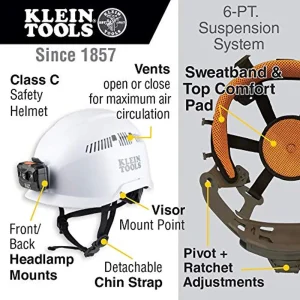 Klein Tools 60150 Safety Helmet, Vented, Rechargeable Headlamp, Tested to Tough - view 2