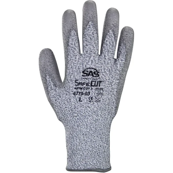 SAS Safety 6775-03 SafeCut HPPE Knit Safety Gloves with PU Palm, Large