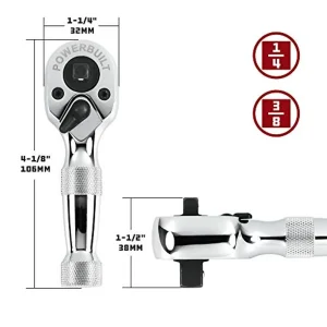 Powerbuilt 940931 1/4″ x 3/8″ Dual Drive Little RATCHET Handle, Hand Tools - view 3