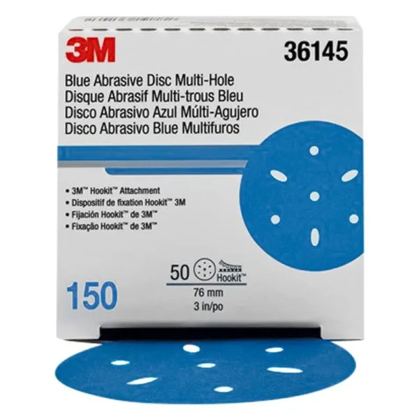 3M 3″ 150+Grit Hookit Blue Abrasive Disc 321U (36145)